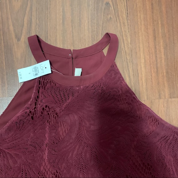 Loft sleeveless top halter style neck burgundy size S - Picture 2 of 6
